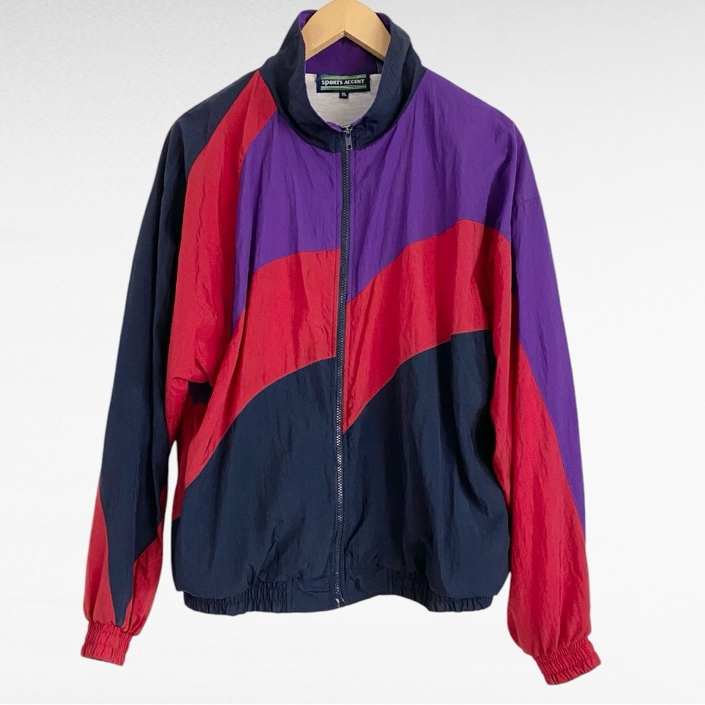 VINTAGE | Sports Accent Purple Red Navy Blue Colorblock Y2K Windbreaker Jacket